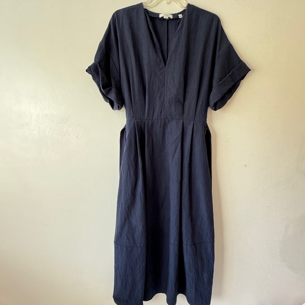 Vince belted v neck midi dress